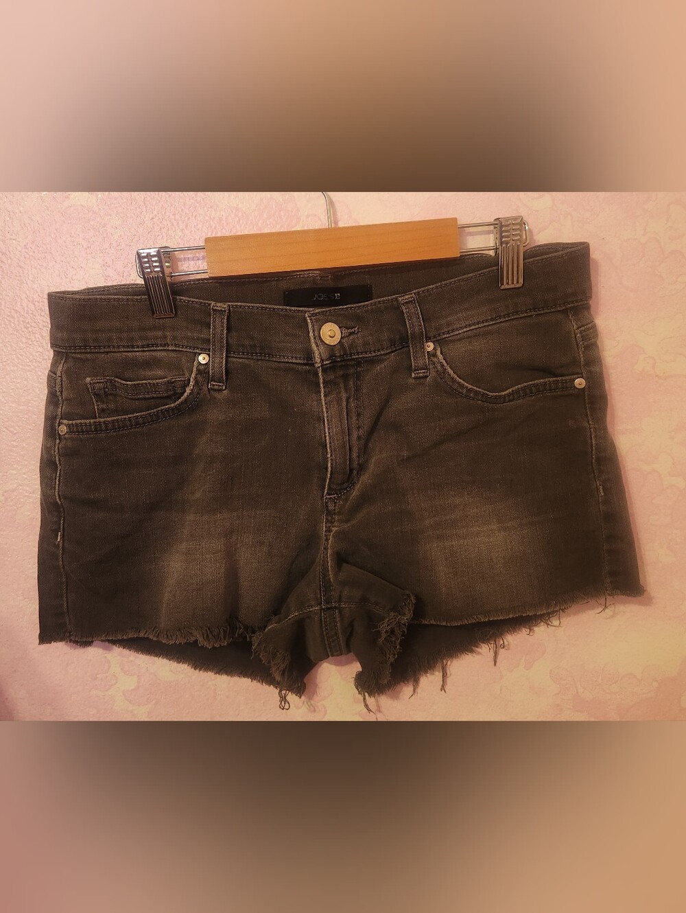 Joe's Gray Denim Shorts with Frayed Hem